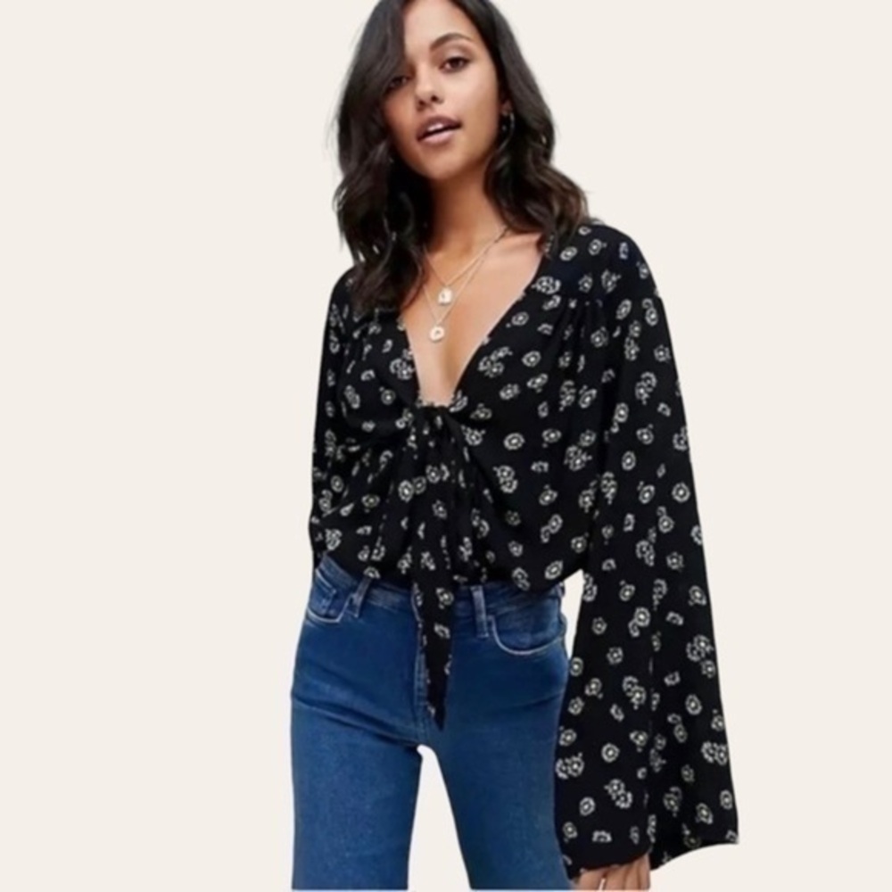 FP Intimates Forties Feels Floral Print Bell Sleeves Bodysuit